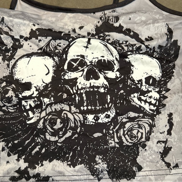 SKULL TANK TOP RARE PUNK ROCK EMO GOTH Spaghetti Straps Size Large black - Picture 4 of 12